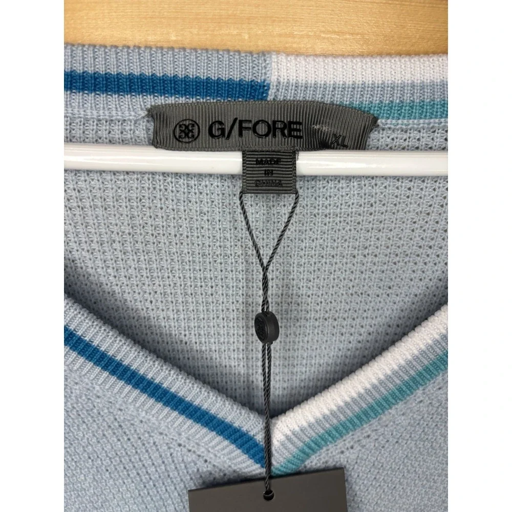 G/Fore G4 Waffle Knit V Neck Baja Blue Golf Sweater 100% Wool‎ Men's XL NWT $295